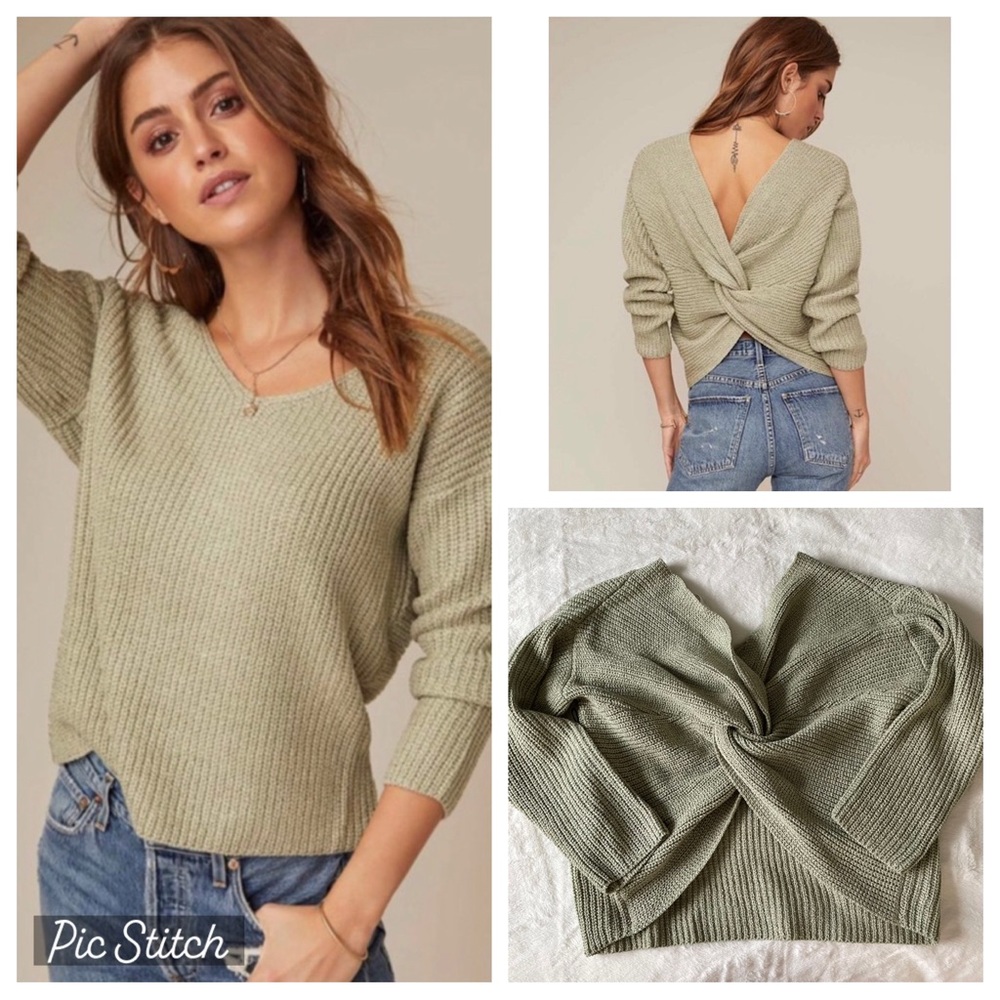 ASTR The Label Olive Green Twist Back Sweater